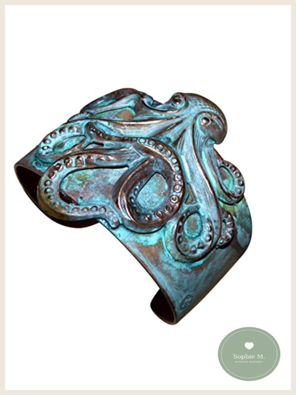 Handmade Verdigris Patina Brass Octopus Cuff Bracelet Wearable Art